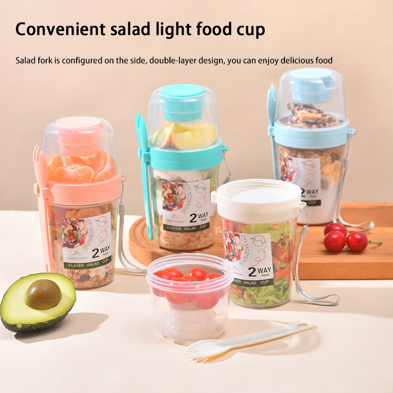 Baby Food On The Go - Draagbare ontbijtsaladebeker met deksel en vork,