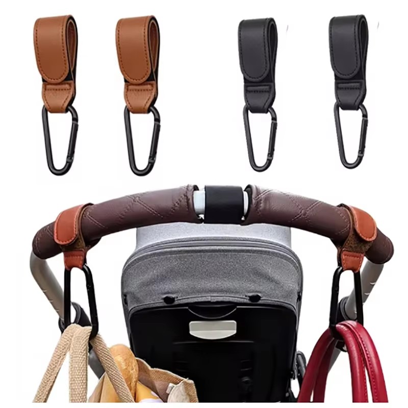 Baby Puree Pouch - Kinderwagenhaak Mode PU-leer Verstelbare kinderwagenhaak Winkelwagenorganisator