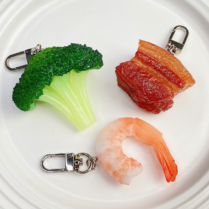 Baby Food Shrimp - Simulatie Voedsel Sleutelhanger Gestoofd Varkensvlees Broccoli